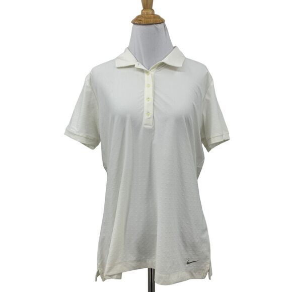 Nike Polo Top Womens L Large White Embossed Standard Fit Tour Performance Golf - Picture 1 of 14